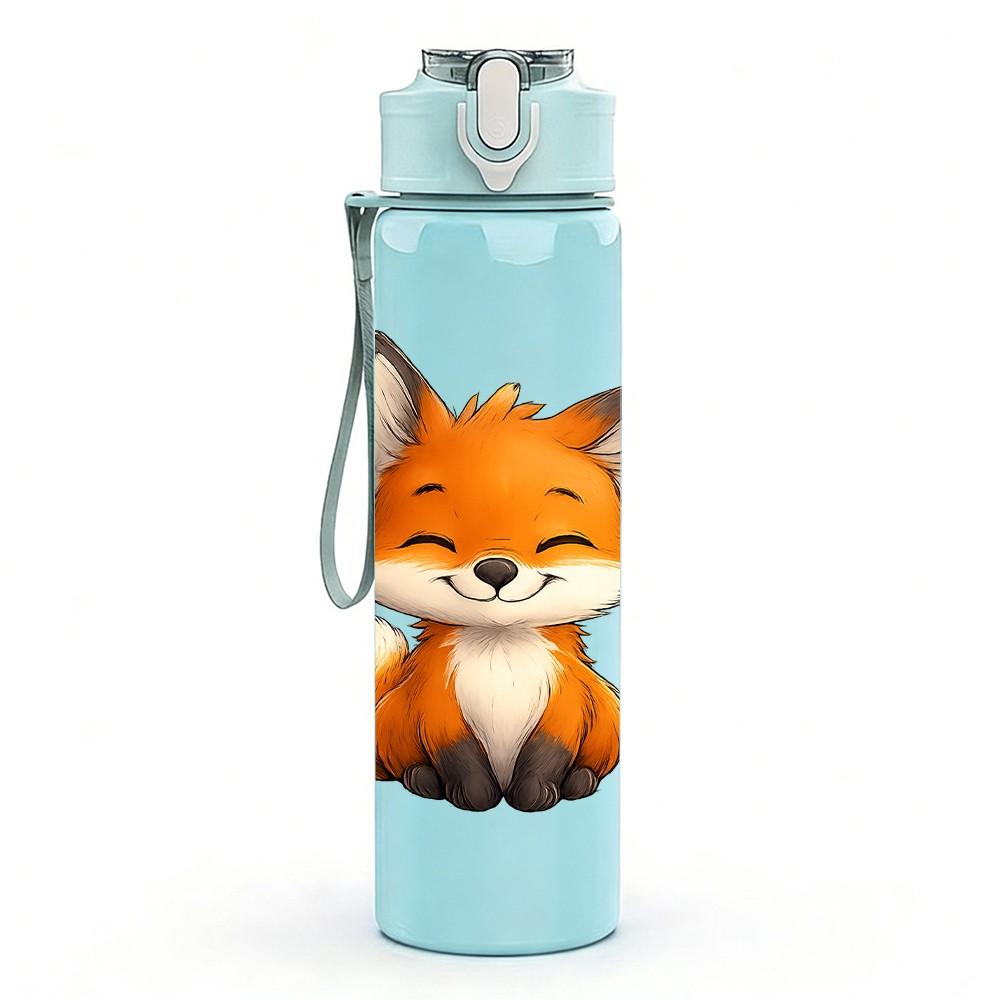 1PC Fluffy Forest Fox Cartoon 750ml Color Plastic Sports Water Bottle Leakproof Flip Straw Lid Suitable for Sports Office Home Use