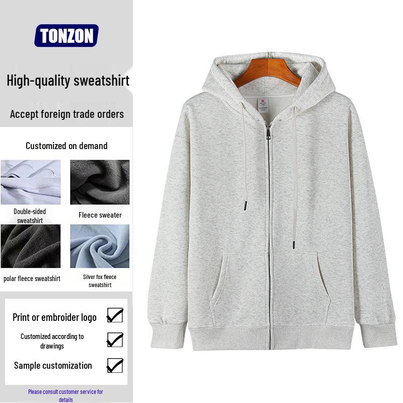 Custom Embroidered Velvet Cotton Hooded Cardigan Sweatshirt with Zipper for Team Wear Medium