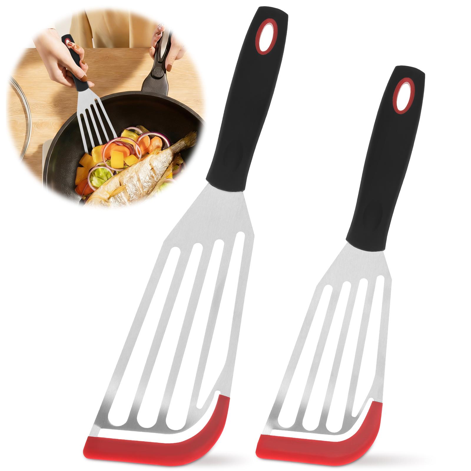 2 Pcs Fish Spatula Silicone Fish Turner Heat Resistant Egg Steak Frying Spatula Kitchen Cooking Spatulas for Nonstick Cookware
