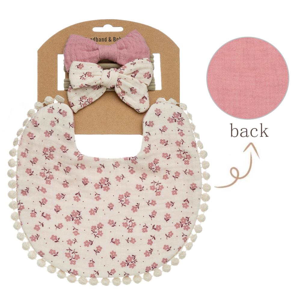Baby Flower Bibs & Headbands Bow Nylon Hairbands Double Side Saliva Towel Feeding Burp Cloth Scarf Boys Girls Headwear