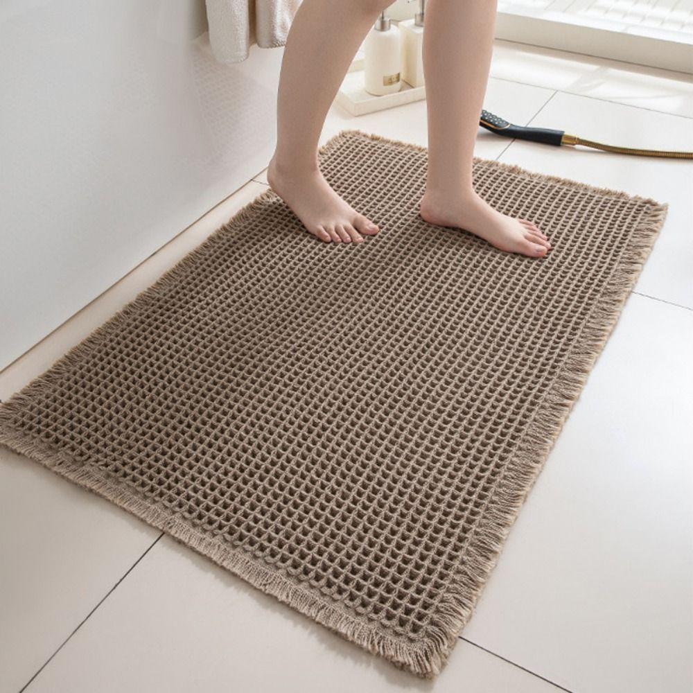 Non-Slip Bathroom Carpet Doormat Floor Mat Thicker Linen Woven Bath Mat  Bathroom