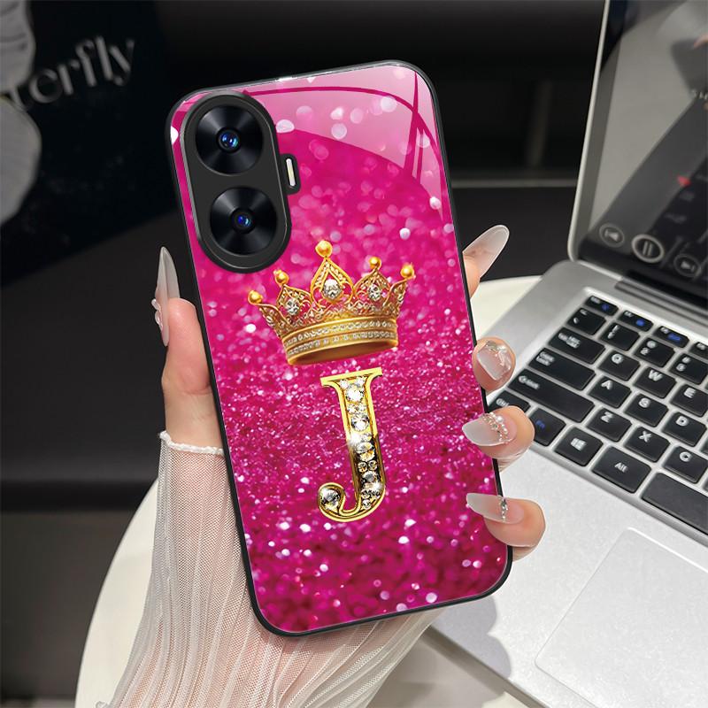 

For Realme C55 4G Case Fashion Letters Hard Tempered Glass Back Covers For Realme Narzo N55 NarzoN55 C55 RMX3710 Phone Shell realme C55