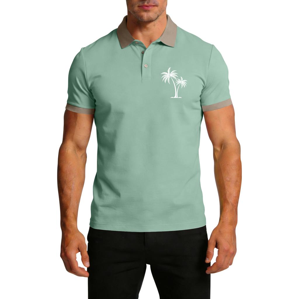 Men's Summer Print Color-blocked Lapel Short-sleeve T-shirt Casual Sporty Top