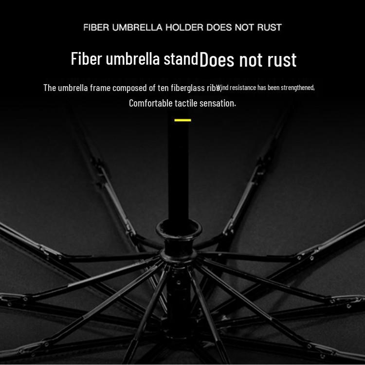 Ten-Rib Automatic Black Glue Sun and Rain Protection Umbrella, Three-Fold Design with Custom Logo Option