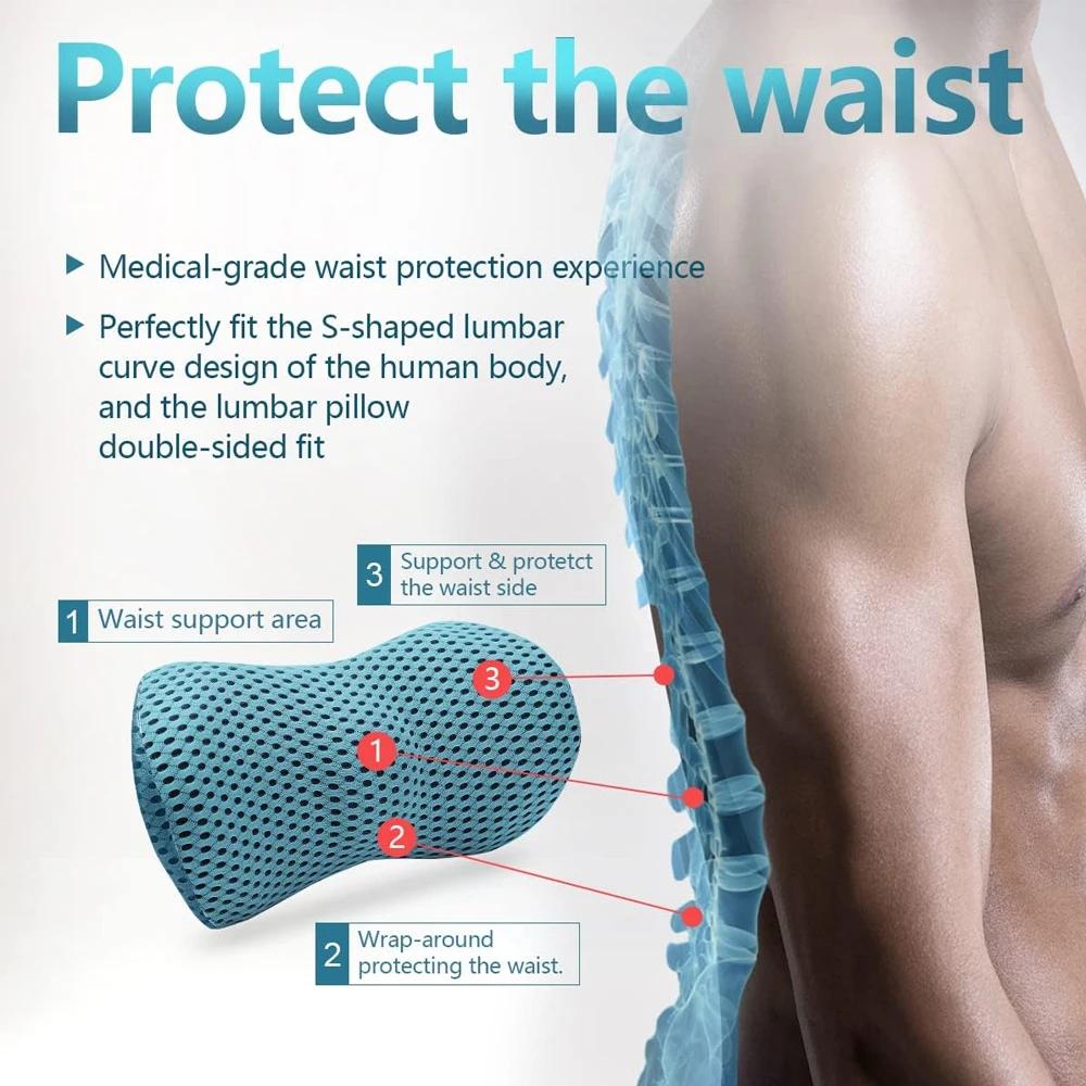 1Pcs Lumbar Support Pillow Memory Foam for Low Back Pain Relief, Ergonomic Streamline Car Seat, Office Chair, Recliner and Bed