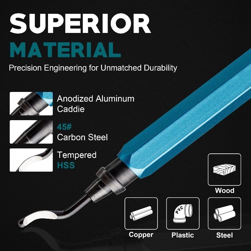 Deburring Tools Set 10pcs Steel Swivel Blades Metal Handle Deburr Tool for Metal Resin PVC Pipes Copper Plastic Remove Burr