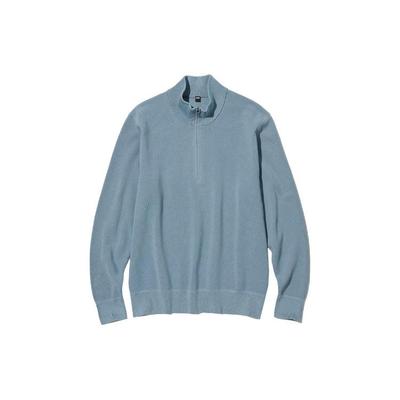 Solid Color Half-Zip Pullover Long Sleeve Stand Collar Knit Sweater Men Sweater Sky-Blue 456316-63
