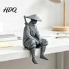 Ancient Style Swordman Figure 3D Printed Chinese Hermit Warrior Figurine Swordsman Statue with Bamboo Hat Martial Arts Knight Figurine Mini Desktop