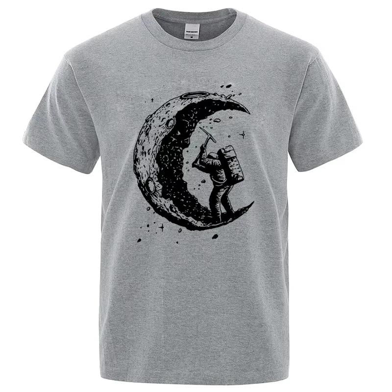 2025 Men's High Quality 100_ Cotton Moon Print Casual Summer Cool Short Sleeve Men Tshirt Loose  Male Tee Shirts Male Tee Tops