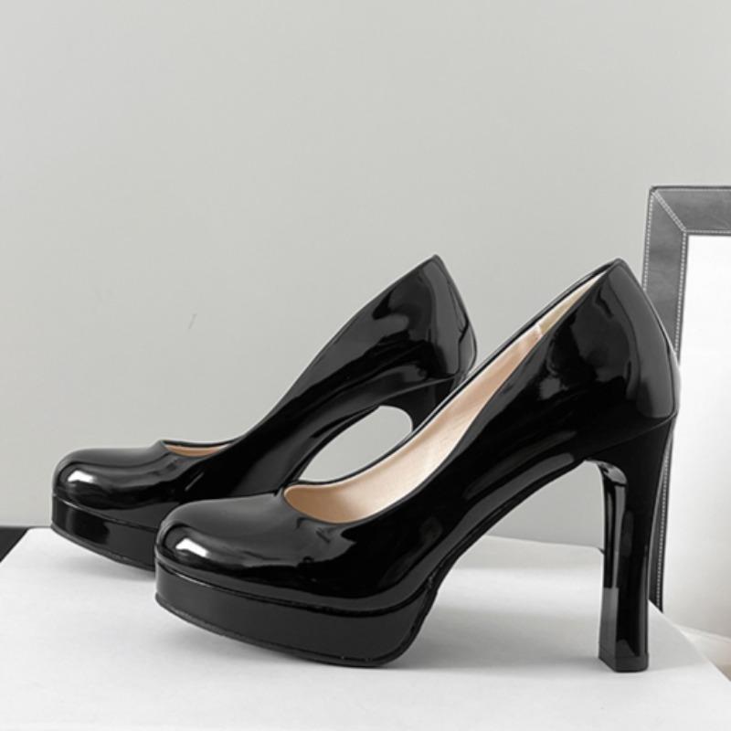 

Туфли на высоком каблуке Весна Новые С круглым носком С мелким вырезом Водонепроницаемая платформа Слипоны Износостойкие Туфли на тонком каблуке 42 чёрный