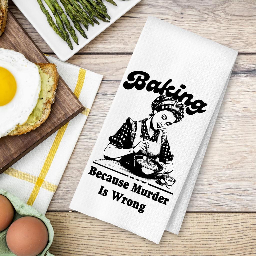 Retro Housewife Funny Baking Kitchen Dish Towels, Gifts for Baking Lovers, Baker Gifts for Women Hand Towels for Kitchen Decor, 16x24 Inch
