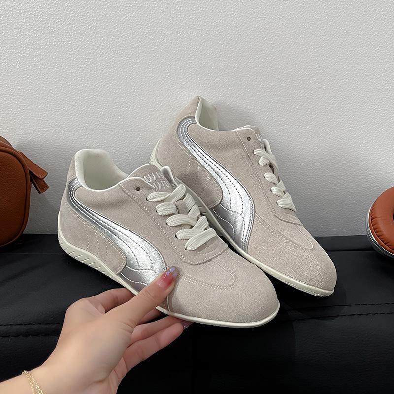 2025 autumn and winter new pair of shoelaces color matching fashion casual shoes women's full sheepskin low-top Agande training board racing shoes