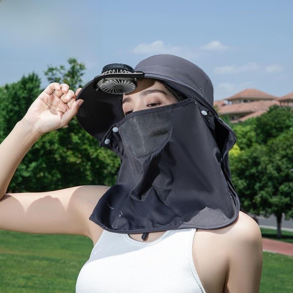 Chapéu Ventilador Solar de Aba Larga com Proteção Facial Chapéu de Pescador Chapéu Fashion com Proteção UV Roupa de Praia