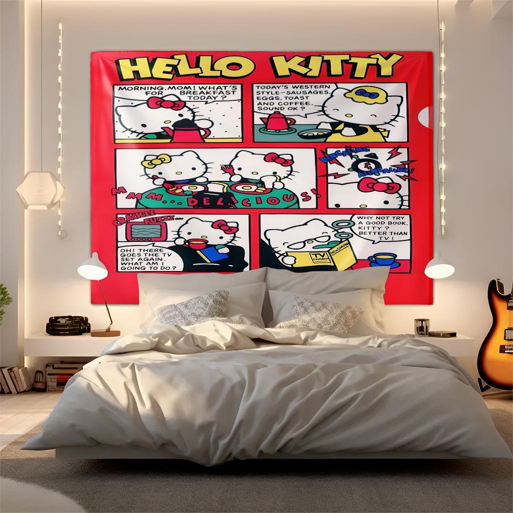 Hello Kitty Tapestry Wall Hanging Kawaii Aesthetic Room Decor Cute Wall Art for Bedroom Dorm Teen Girls