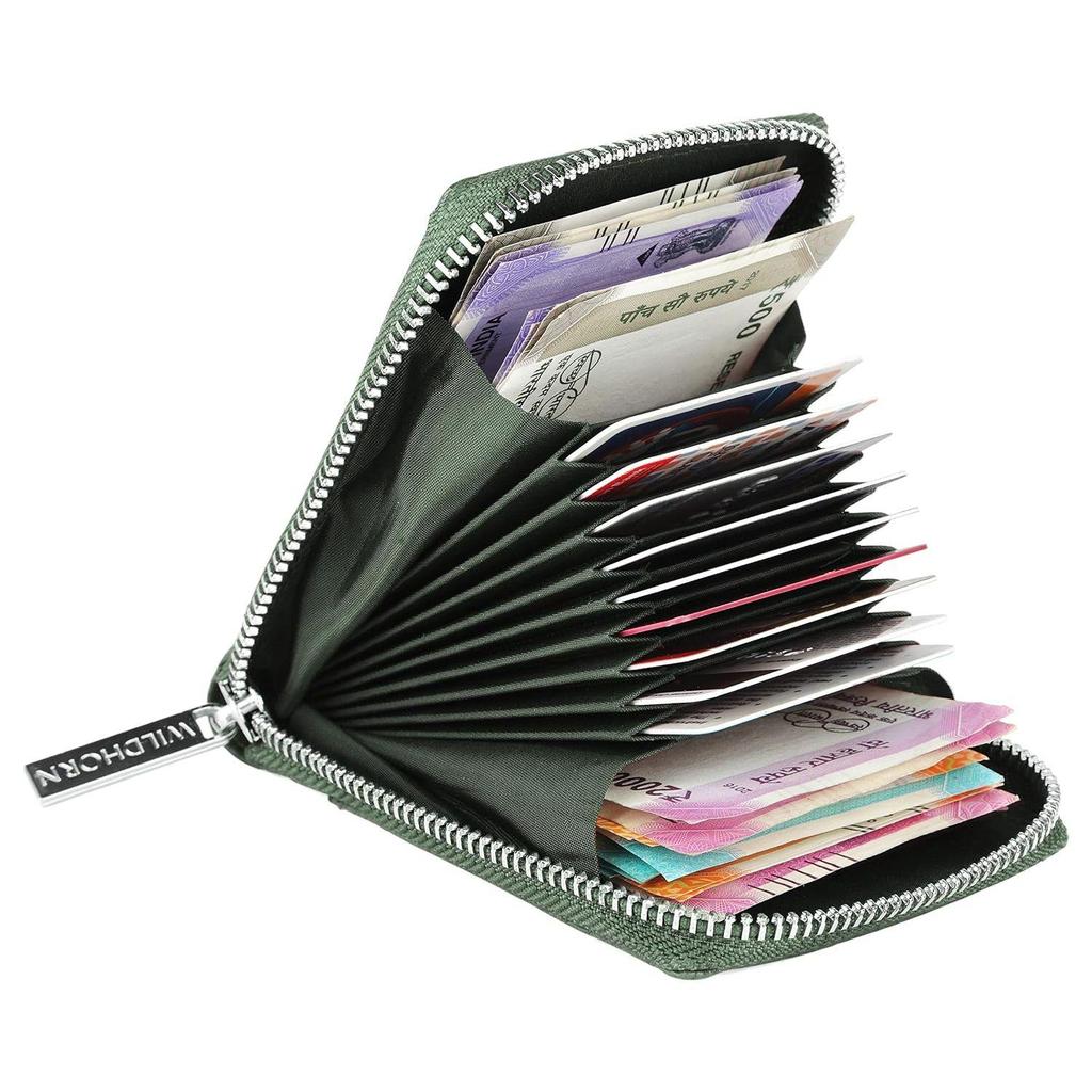 Zelená kožená peněženka pro muže I Zapínání na zip I Držák na karty I Vnější zasouvací kapsa I Kapsa na mince