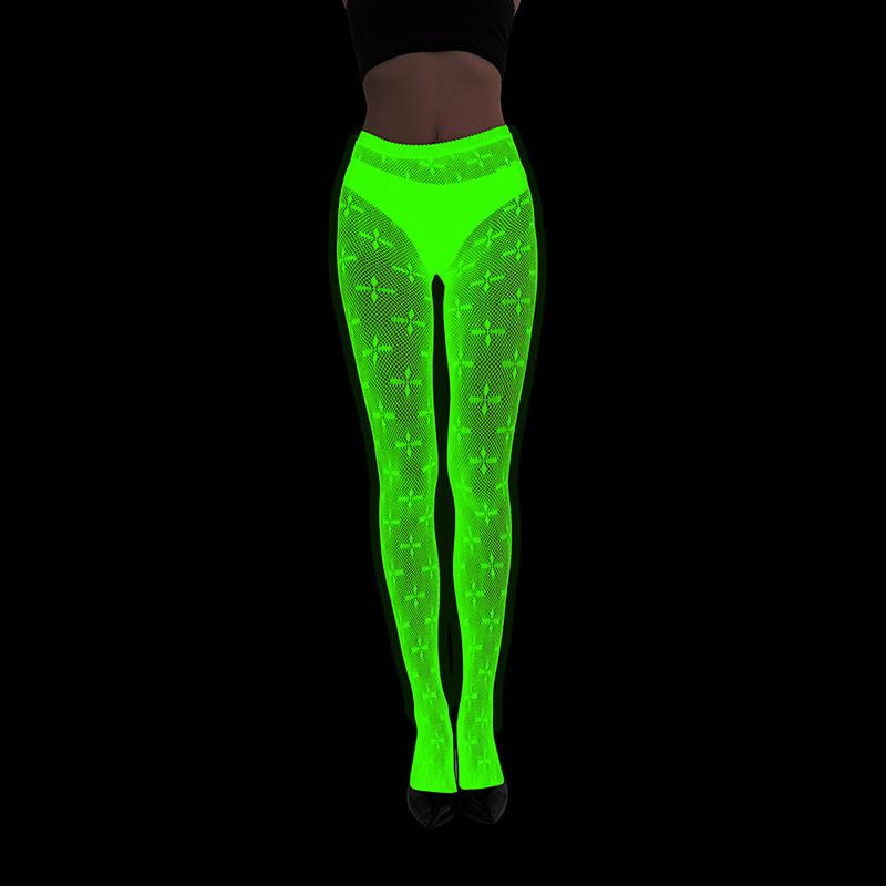 Leuchtende Fischernetzkniestrümpfe Netz Hohl Leuchtende Basis Socken Glänzende Strumpfhosen Strümpfe Damen Sexy Druck Nachtleuchtende Strümpfe