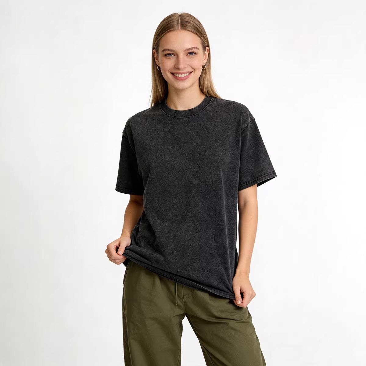 Mingxin real shot 2026 new women s clothing 230g pure cotton washed old retro T-shirt class uniform DIY printing logo M