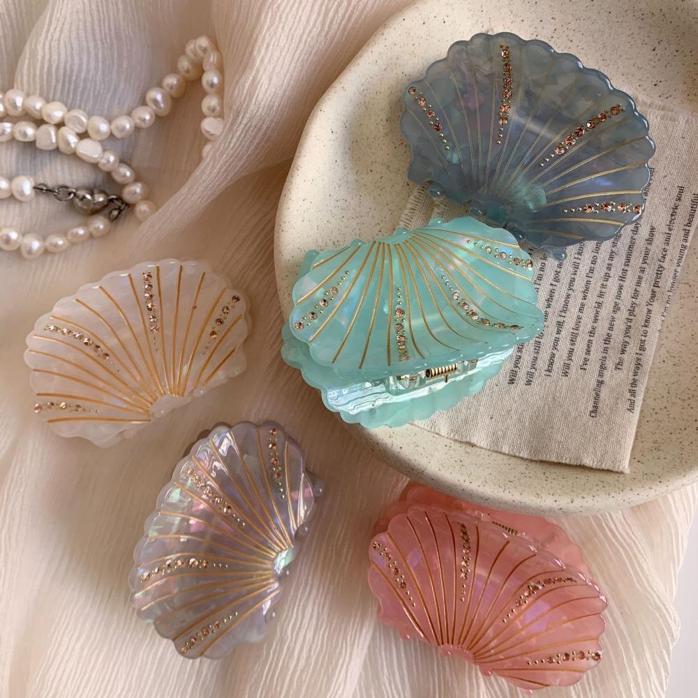 Non-slip Shell Shark Clip Jewelry Rhinestone Crab Clip Fashion Acetate Shell Hair Claw  Ladies