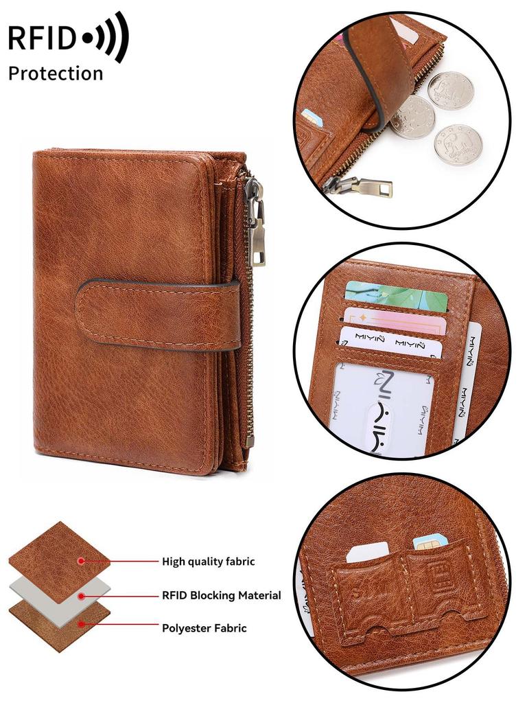 Women's Retro Wallet RFID Anti-theft Short Wallet Handbag Trifold Large Capacity Card Holder Coin Purse ID Card Credit Card Holder Wallet