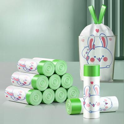 Müllbeutel mit Kordelzug und Kaninchen-Cartoon-Aufdruck für den Haushalt, große tragbare Plastiktüte, verdickte Einweg-Küchenbündeltasche