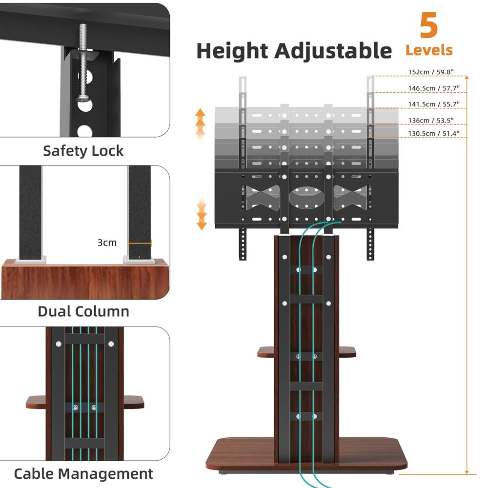 UNHO Floor TV Stand Wood, Universal TV Mount for 32-65 Inch LCD LED TVs Height Adjustable and Cable Management Max VESA 600x400