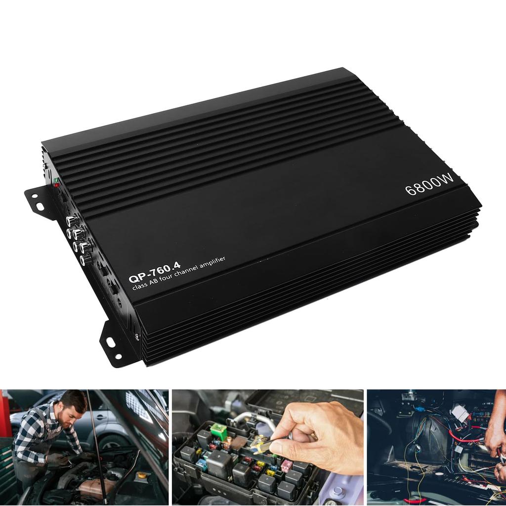 Car Stereo Aluminum Dissipation Power Amplifier for Car Speakers 4-Channel Amplifier, Alloy, High-Heat