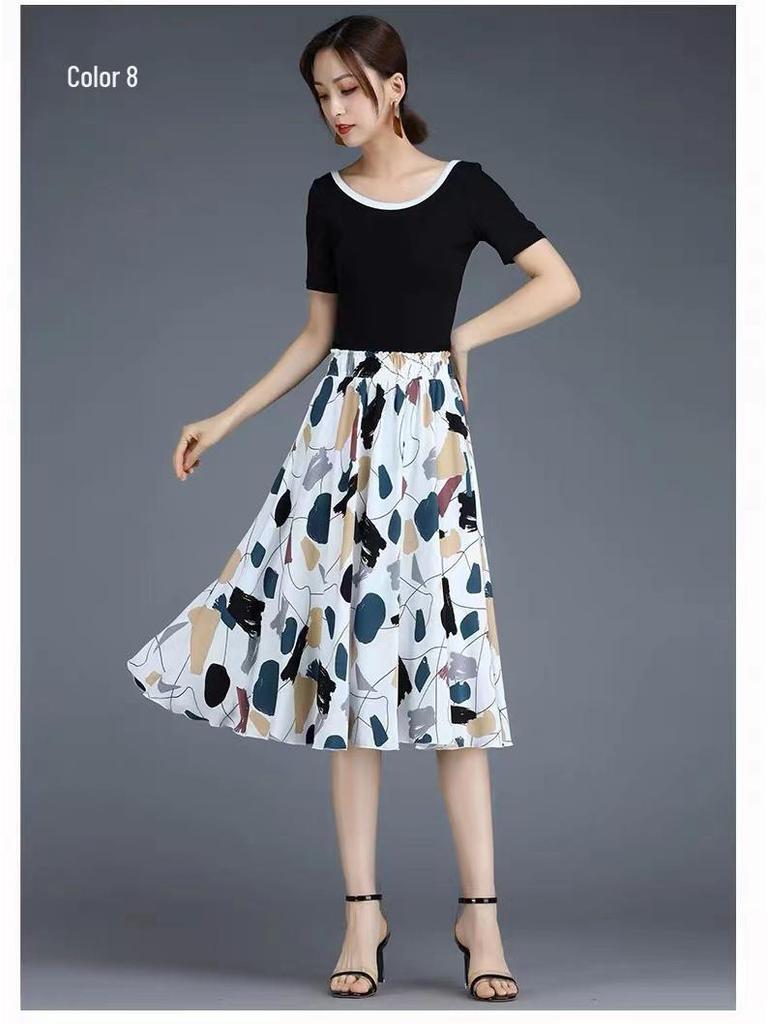 Women's Plus Size High Waist A-Line Chiffon Skirt with Four-Way Stretch and Pleated Design, Suitable for All Seasons 2023