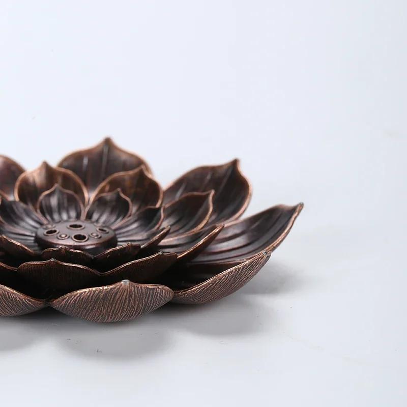 Alloy Lotus Incense Burner Stick Holder Buddhism Zen Line Plate Sandalwood Coil Base Temples Yoga Studios Home Decoration
