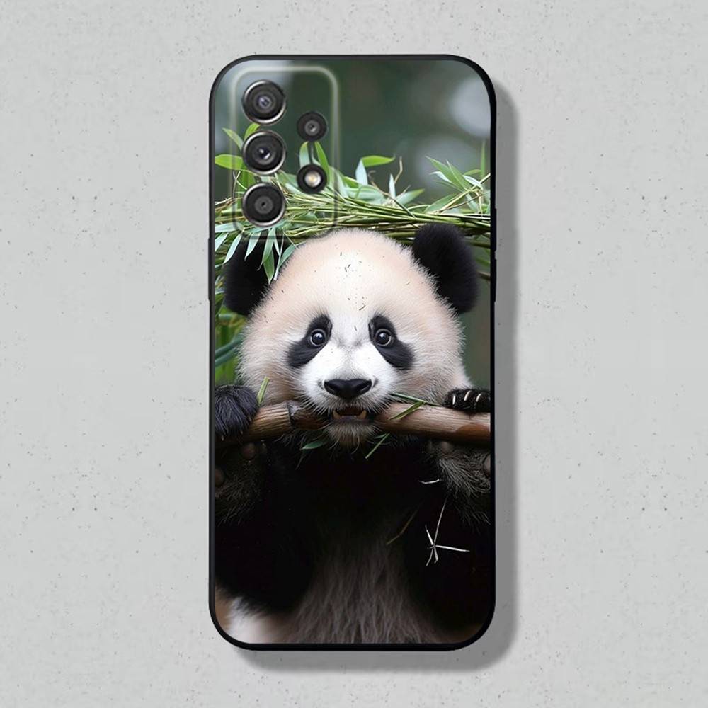 Cute Panda Phone Case For Samsung S25,24,23,22,21,20,10,10E,9 Plus FE Note 20 Plus Soft Black Cover Shell