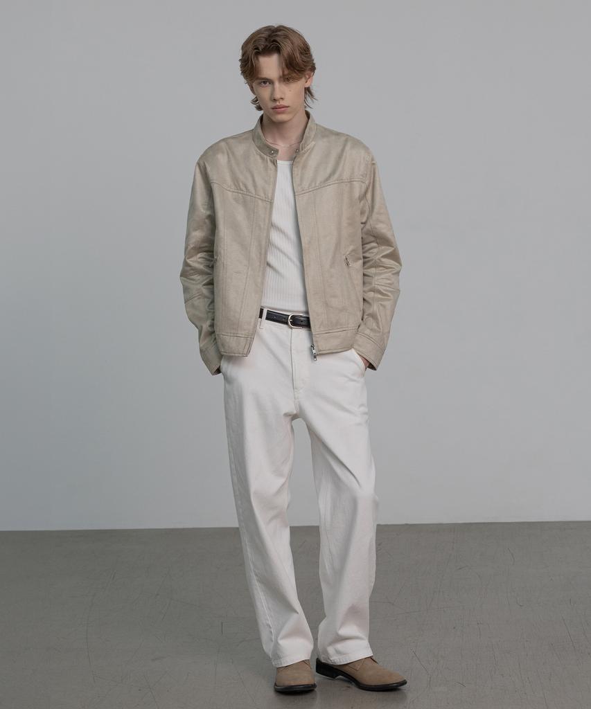 DECOROSO Biker Synthetic Suede Jacket [Ash Ivory]