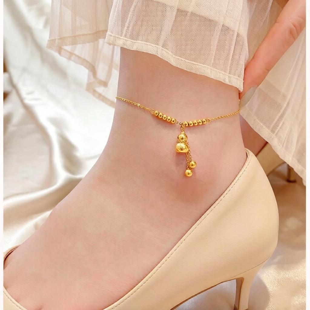 Tide Double-Layer Heart Anklet: 18K Gold-Plated Titanium Steel, Non-fading Fashion Light Luxury for Women