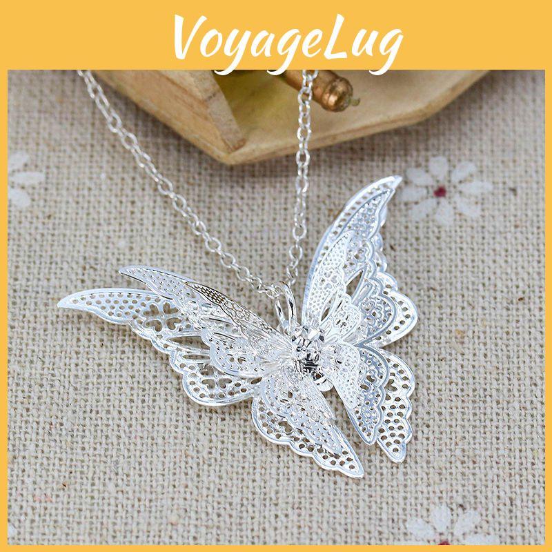 Elegant Silver-plated Hollow Butterfly Necklace With Sparkling Crystal Inlay