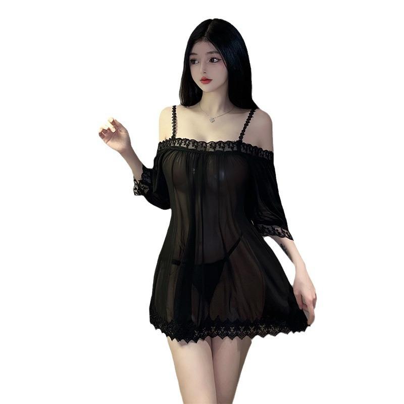 Sex Underwear Pure Desire Suspender Lace Nightdress Robe Perspective Flirting Free Pajamas Women's Off-the-shoulder Passion Suit