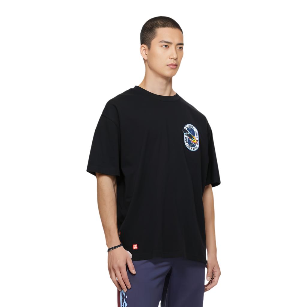 Men's Li-Ning T-Shirts Unisex Black Crew Neck Moderate Straight Fit