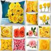 Sofa Bedroom Car Decoration Pillowcase Yellow Rose Print Pattern Cushion Cover Suitable For Home Living Room