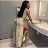 Fashion Streetwear Women Denim Hole Hollow Out Sleeveless Crop Top and Side Slit Skirts Two Piece Sets Sexy Cowboy Outfits