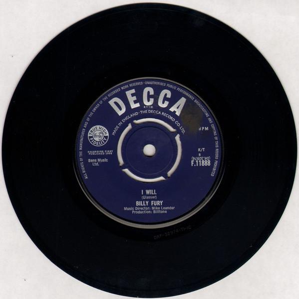 7palcová deska BILLY FURY - I Will F11888 Decca 1964 UK Rock Použitá