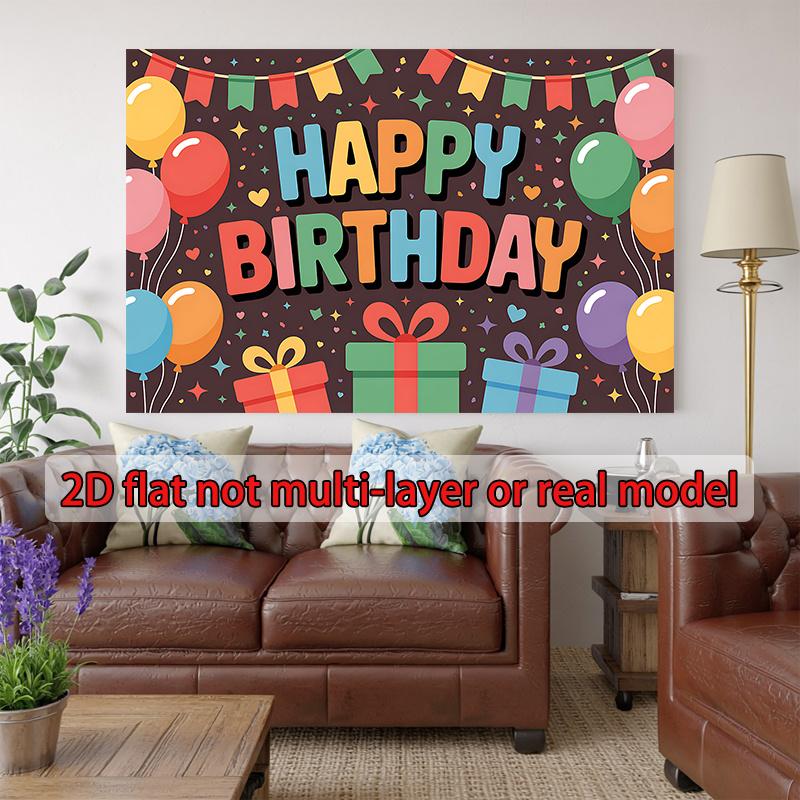 2D plane, birthday celebration balloons and gift background fabric, suitable for home and room decoration, polyester fiber