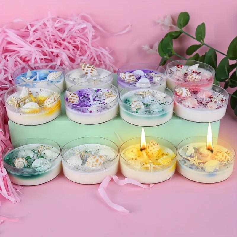 Seashell Themed Scented Candle Gift Set with Pearl and Glitter Accents Perfect for Valentine's Day Gift 6 Piece Scented Candle