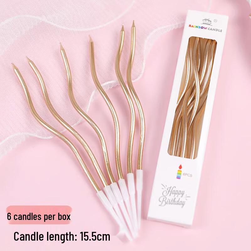 Champagne Gold Curved Birthday Candles (6 Pcs)