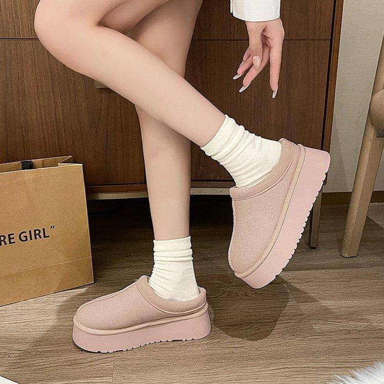 

Ziyan cotton slippers women s autumn and winter velvet thickened warm snow cotton shoes with thick soles and one pedal lazy shoes for home wear 40 розовый