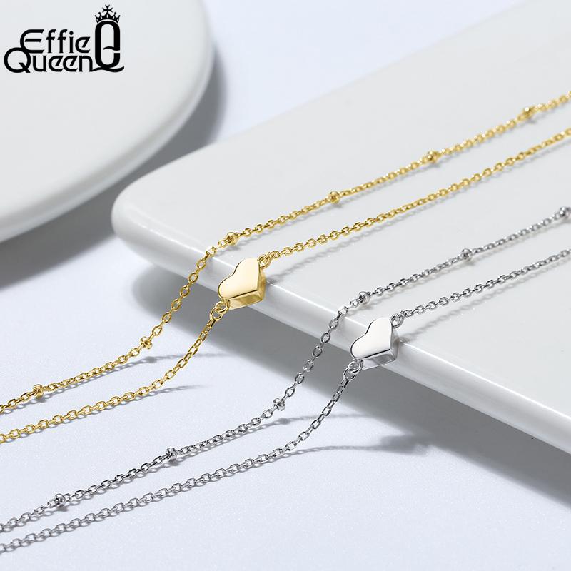Effie Queen Fashion 925 Sterling Silver Heart Double Layer Anklet Jewelry Summer Heart Charm Beach Foot Chain Bracelet Gift SA17