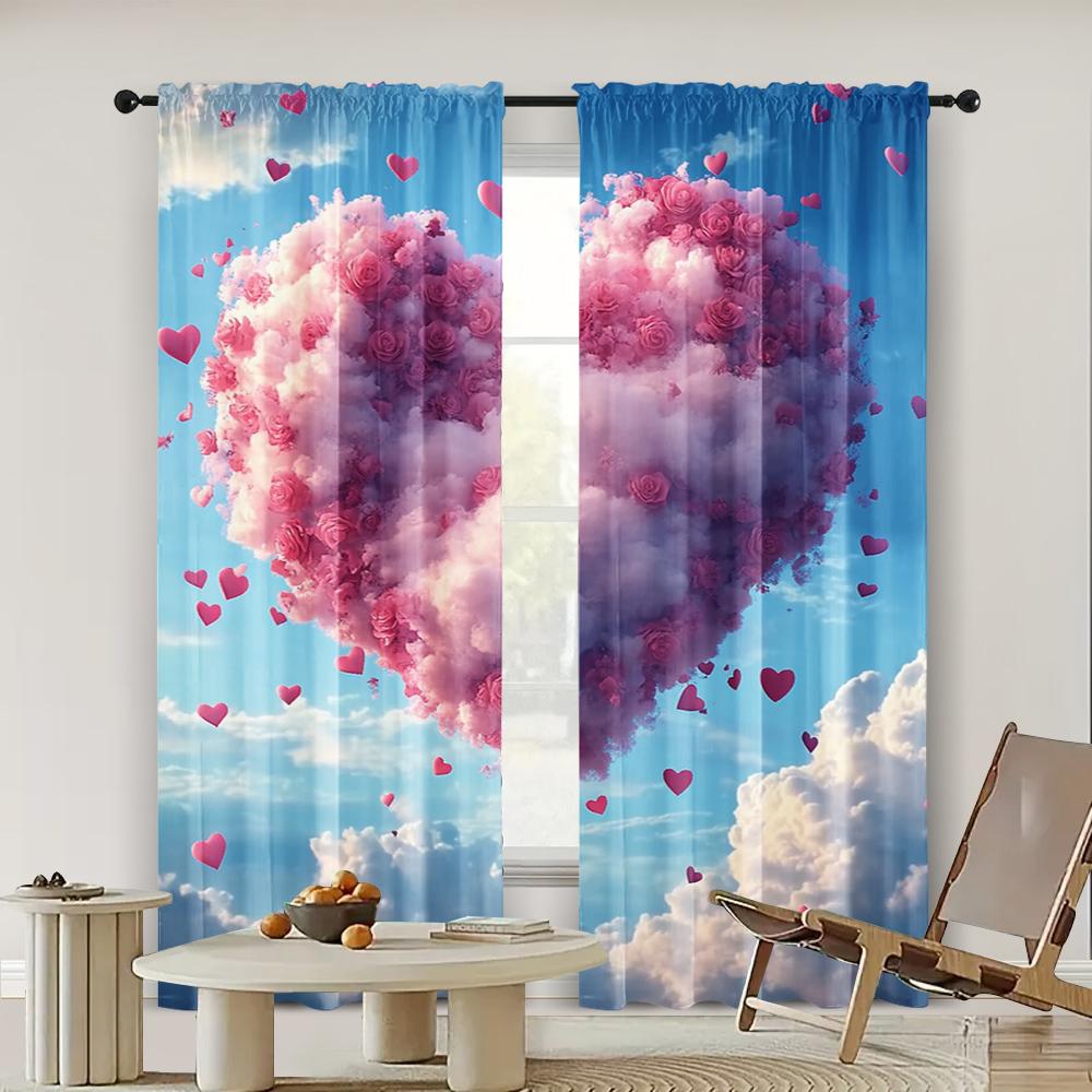2pc,  Curtain Romantic Heart-shaped Clouds Blackout  Polyester Summer Party Decorations Applies To Holiday Decorations