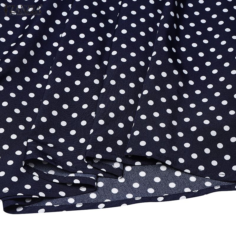 ZANZEA Women Casual Round Neck Long Sleeve Polka Dot Print Patchwork Retro Dress
