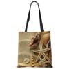 Ladies Shoulder Bag Blue Ocean Starfish Beach Sand Prints Tote Bag Linen Fabric Beautiful Casual Practical Handbag Casually