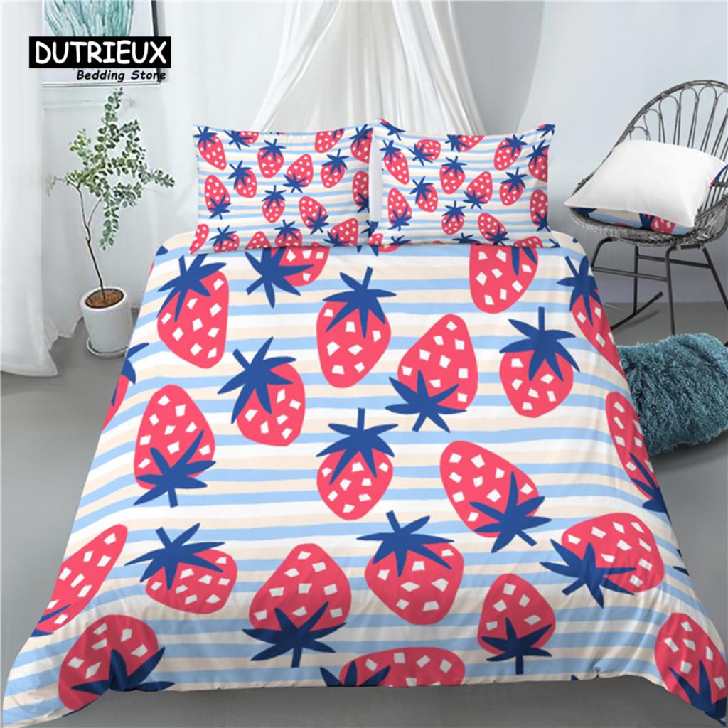 

Home Living Luxury 3D Strawberry Print 2/3Pcs Comfortable Duvet Cover Pillowcase Bedding Set Queen And King Eu/Us/Au Size EU Single(135*200cm)3pcs