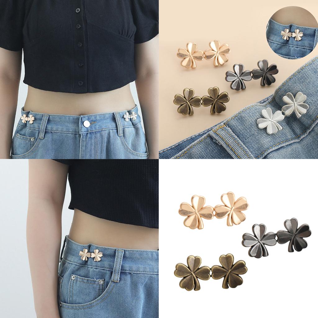 3/6Pieces Clover Waist Tighten Pin for Pants Jeans Metal Waist Cinching Button Clasp Waist Brooch Clip Waist Fitness Pin