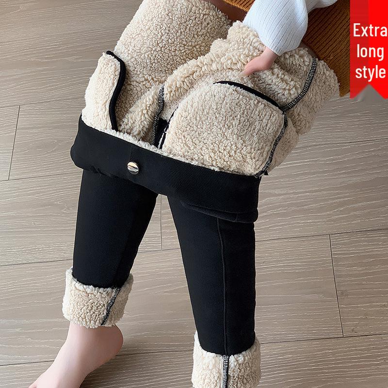 Women's Extra Thick Velvet-Lined Lambswool Leggings - High Waist, Stretchy, Warm Winter Outerwear