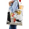 Cat Cartoon Canvas Shoulder Bag Women Print Harajuku Casual Shopping Tote Bag Reusable Large Capacity Folding Handbag CLE