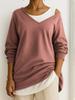 Casual V-Neck Long Sleeve Loose Pullover Mesh Fabric Multi-Coloured Womens Tops Sweatshirt Comfortable Fit Trendy Versatile for Spring Autumn